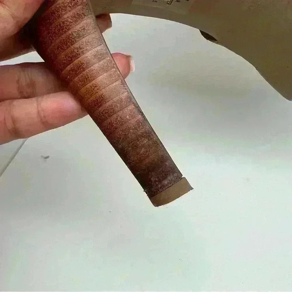 Nine West Leather stack Wooden Heel Peep Toe Sandal with Heel Strap and Buckle - Picture 15 of 16